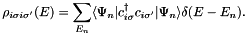 \[ \rho_{i\sigma i\sigma'}(E) = \sum_{E_n}\langle\Psi_n|c_{i\sigma}^{\dagger}c_{i\sigma'}|\Psi_n\rangle\delta(E - E_n) . \]